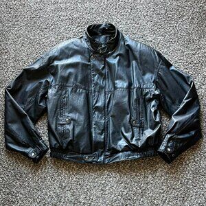 VTG Bermans Black 100% Genuine Leather Bomber Jacket Mens XL Biker Moto Classic